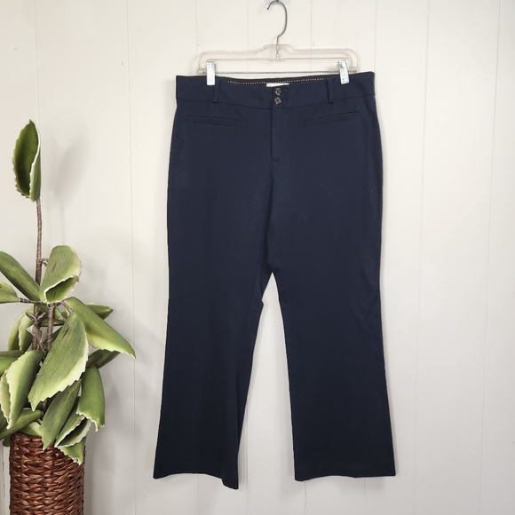 Anthropologie Essential Crop Flare Pants High Waisted Rise Navy Blue Stretch 12 - Picture 4 of 11